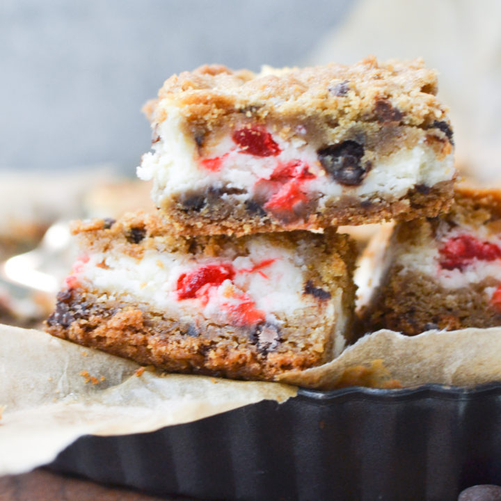 Cherry Cheesecake filled chocolate chip cookie bars