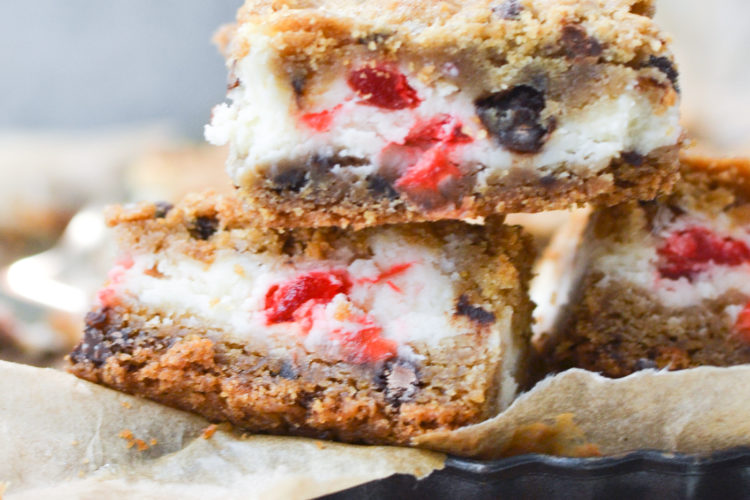 Cherry Cheesecake filled chocolate chip cookie bars