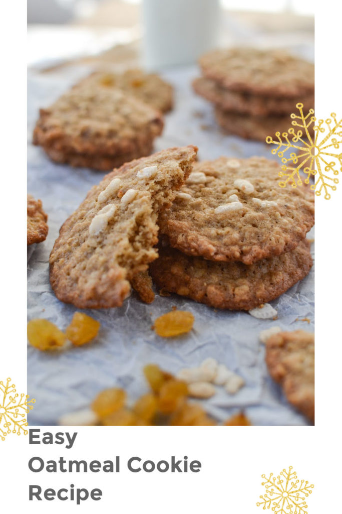 Oatmeal Cookies stacked on parchment paper