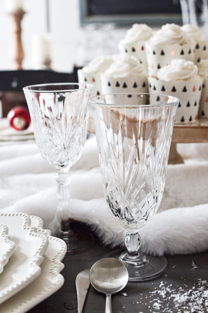 Crystal foot water glasses and white wine glasses