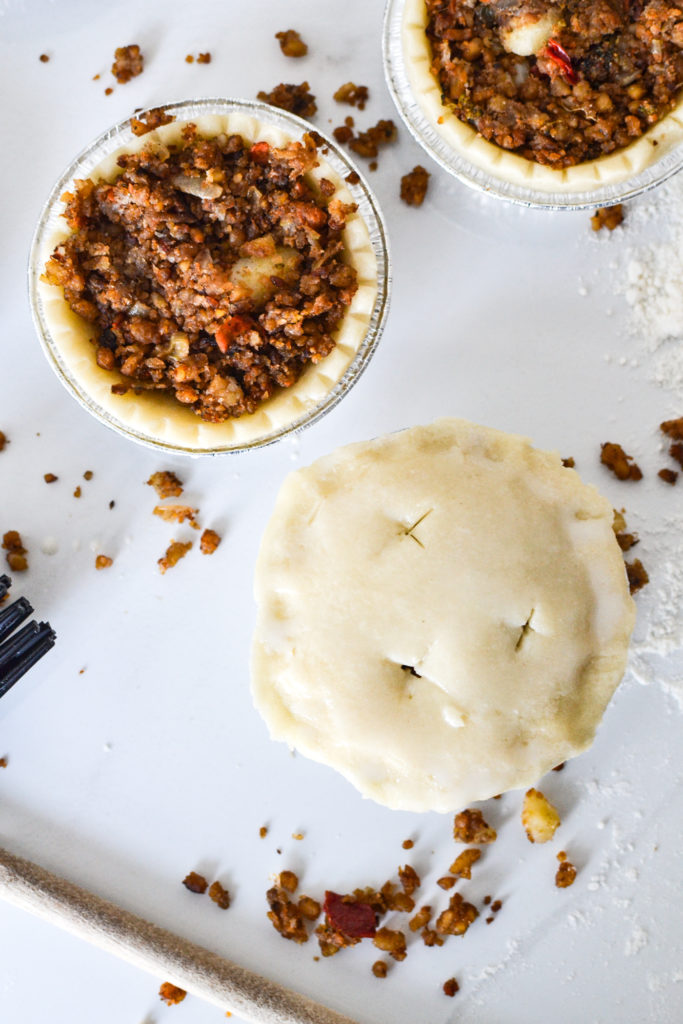 mini tourtiére pies ready for the oven