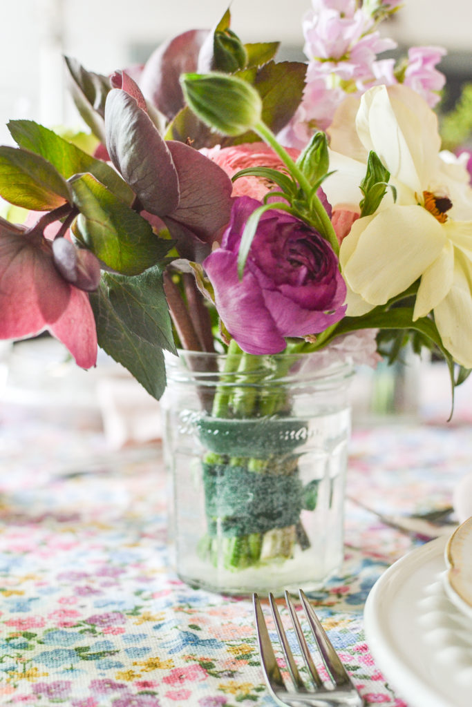 floral posy in a jam jar