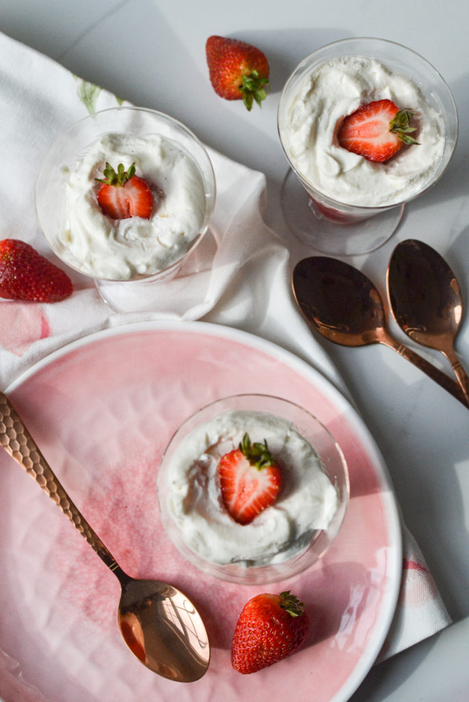 Overhead view of strawberry parfaits