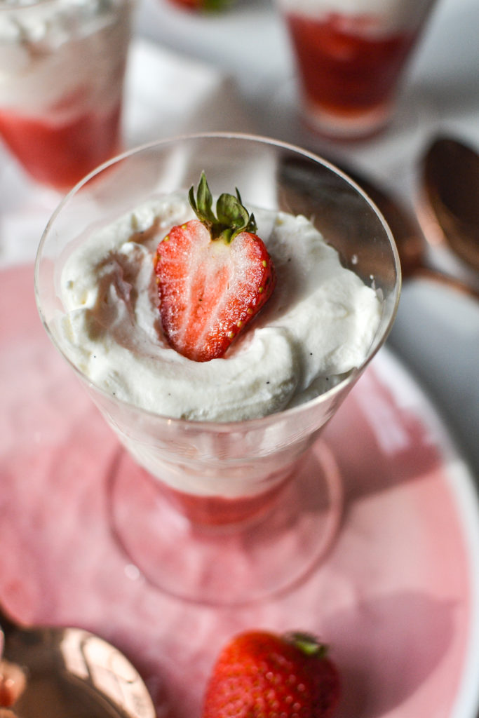 Overhead view of a strawberry parfait