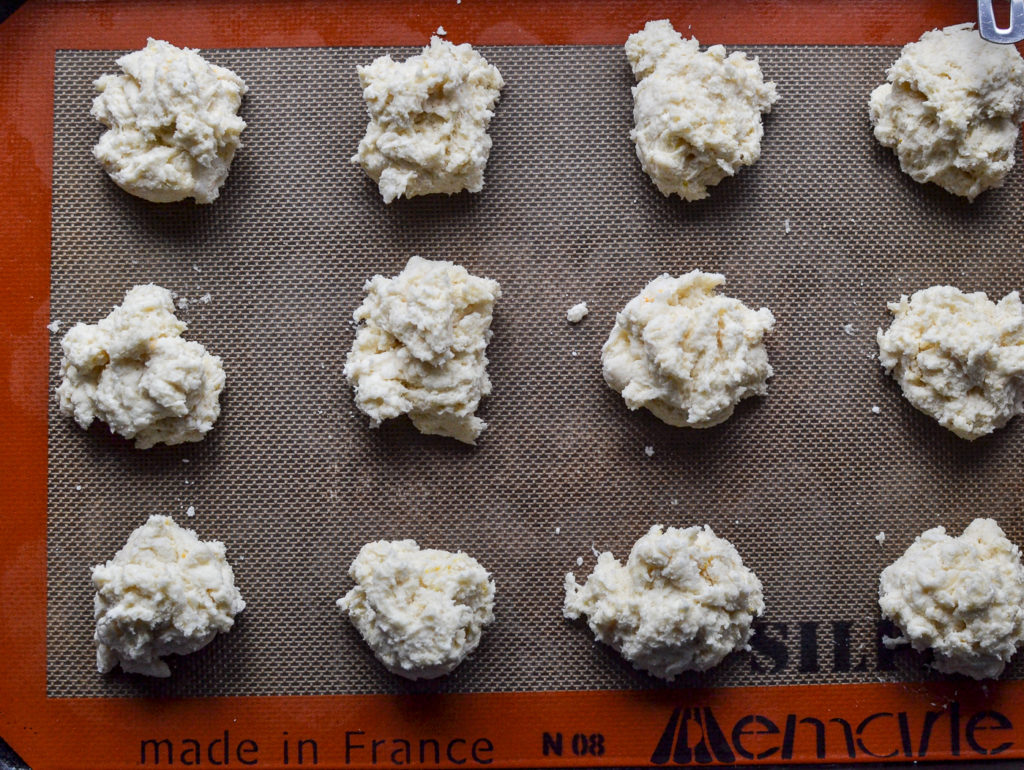 Drop biscuits made with sour cream ready to be baked