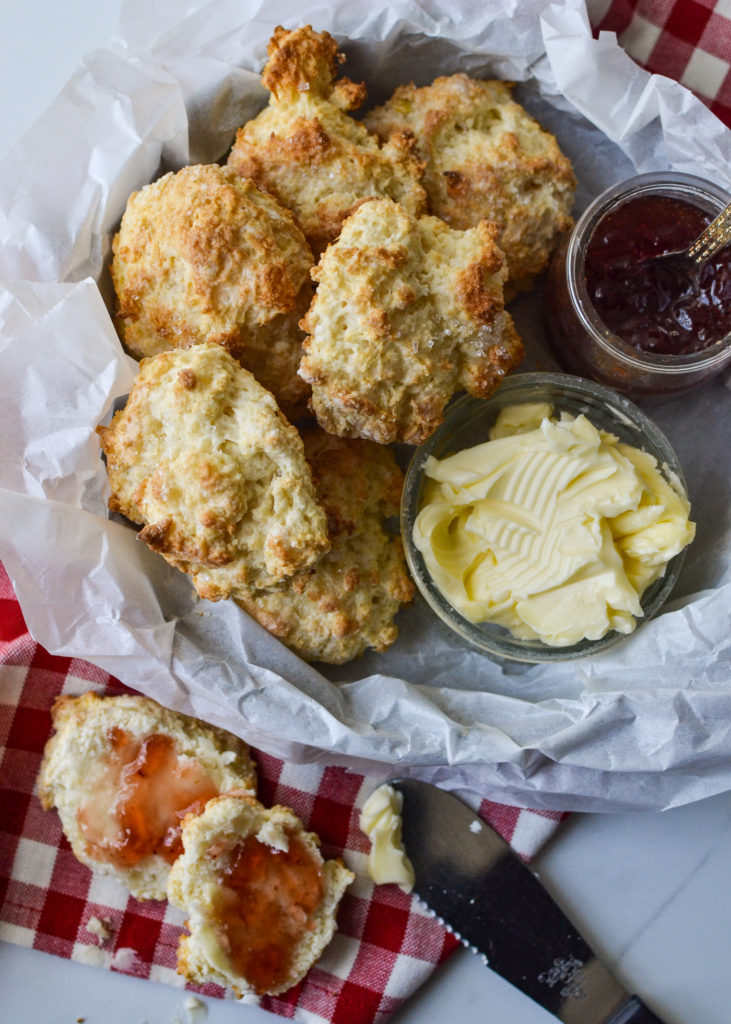 Drop biscuits with butter and strawberry jam