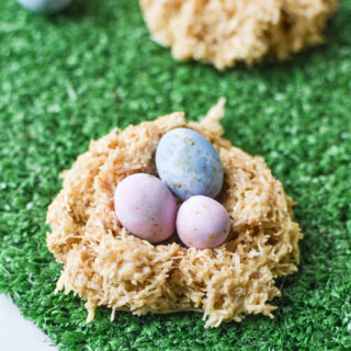 Easter nests with candy eggs made with shredded wheat