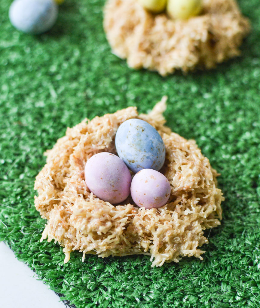 Easter nests with candy eggs made with shredded wheat
