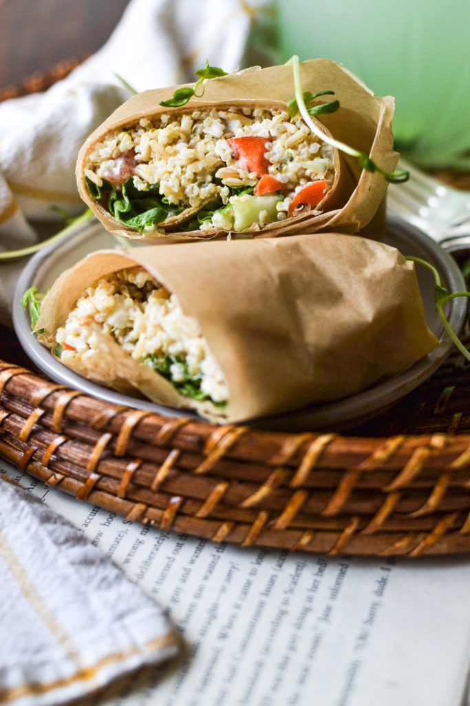 veggie wrap with rice and fresh vegetables