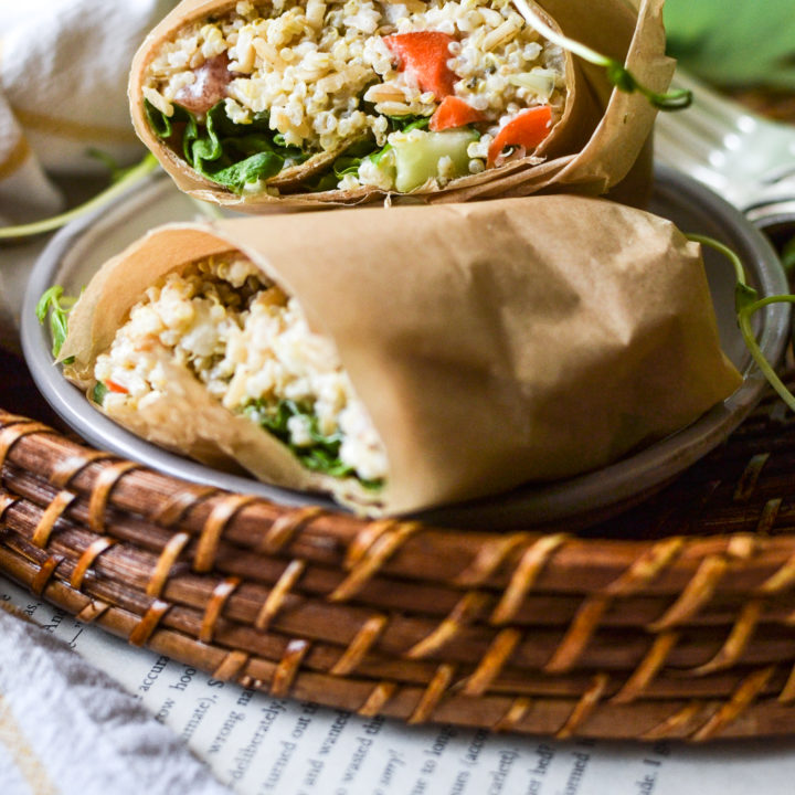 veggie wrap with rice and fresh vegetables