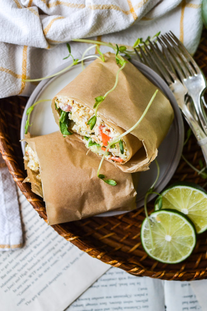 protein wrap with quinoa, brown rice and veggies