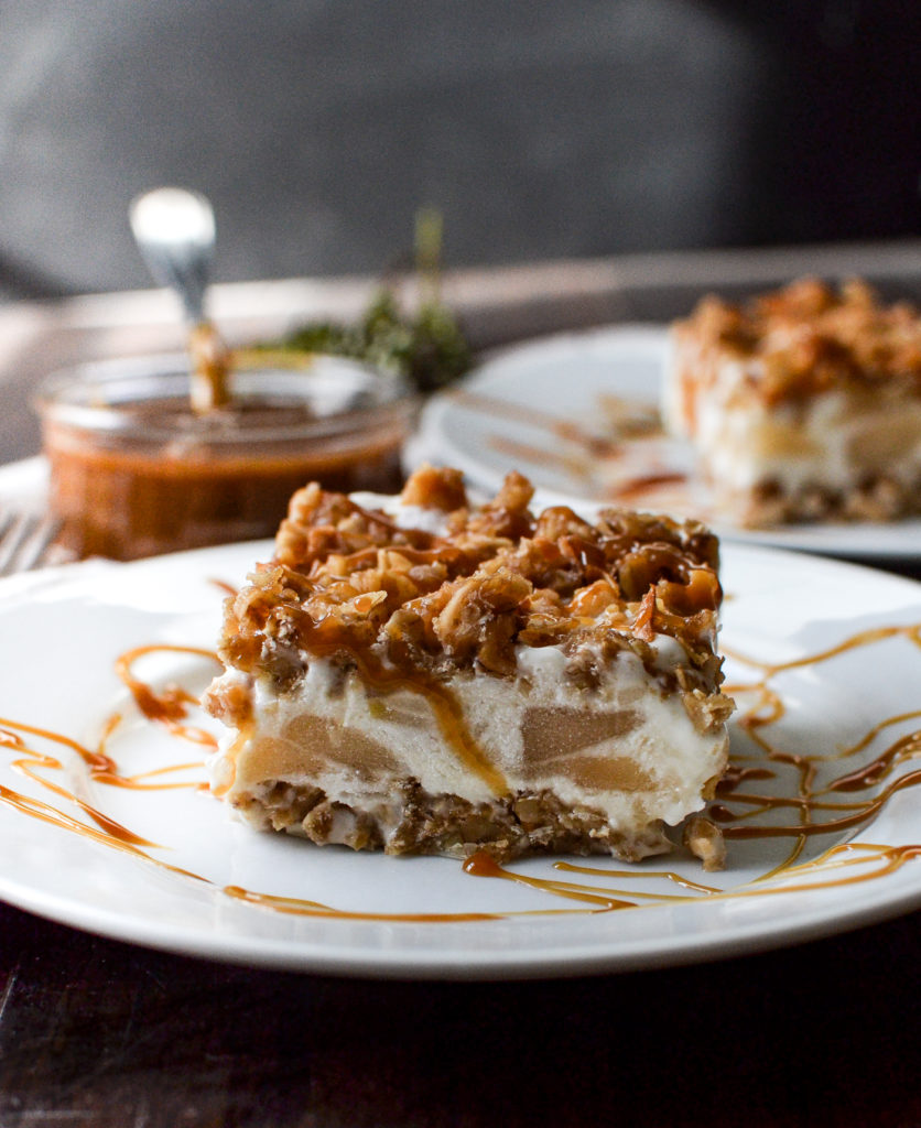 Apple Crisp Ice Cream Dessert cut into squares