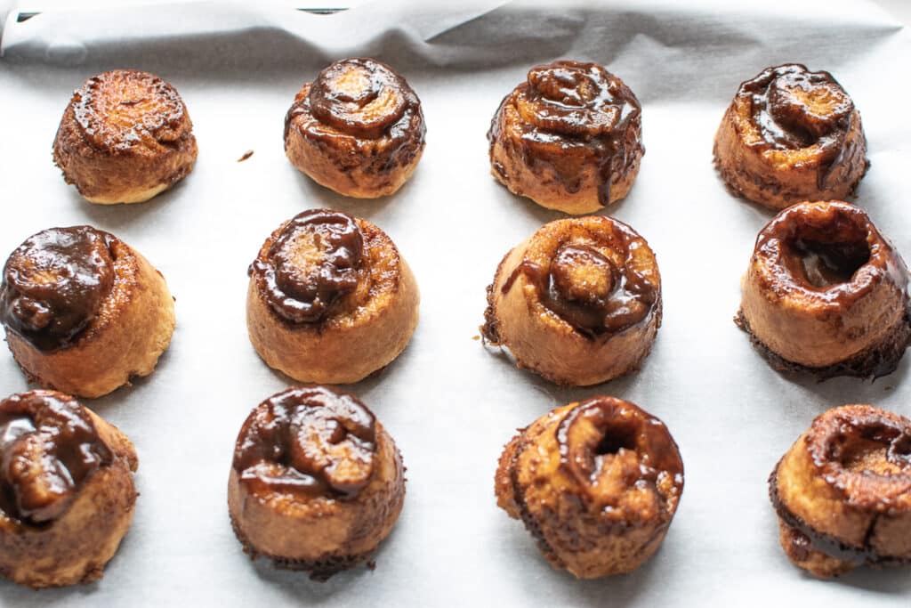 Cinnamon rolls straight from the oven before glazing.