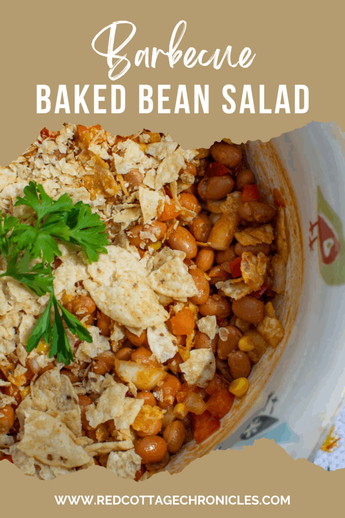 Pinterest Pin for Barbecue baked bean salad.