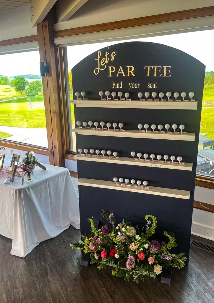 DIY Golf Ball seating chart for a wedding.