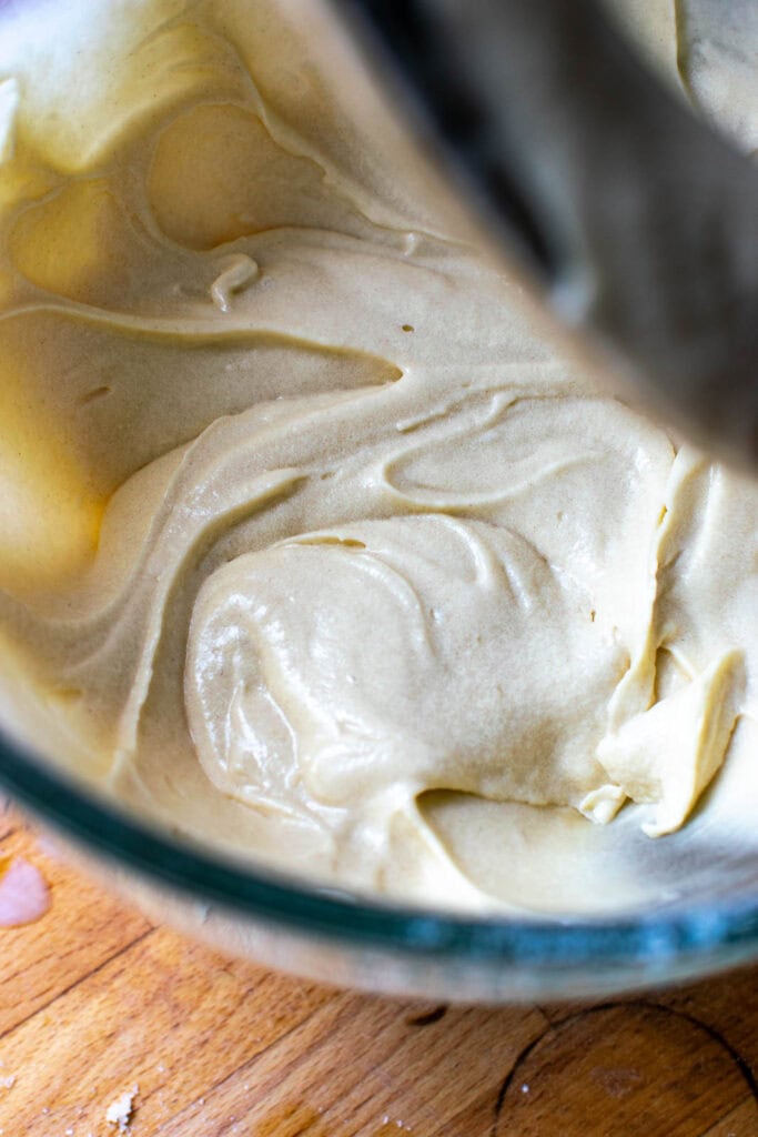 Flour and milk added to cake batter mixture and beat until smooth.