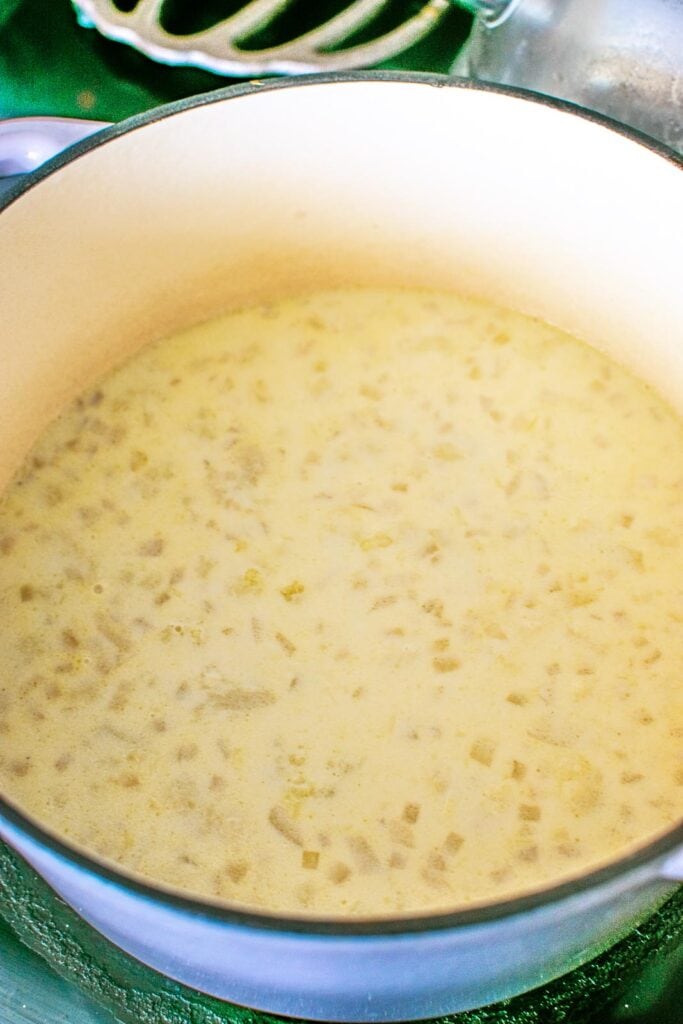 A mixture of milk and flour added to the cauliflower mixture before being brought to a boil.