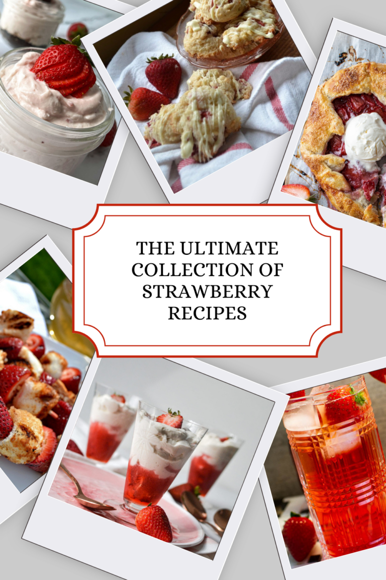 A Pinterest Image featuring recipes of different strawberry recipes.