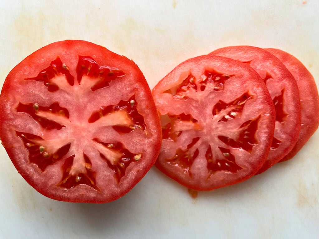 Freshly sliced tomatoes.