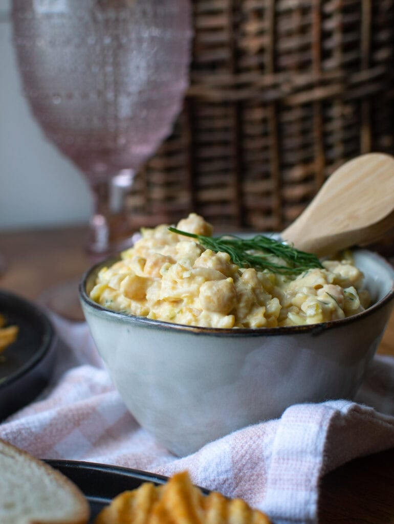 A small bowl filled with chickpea dill salad.