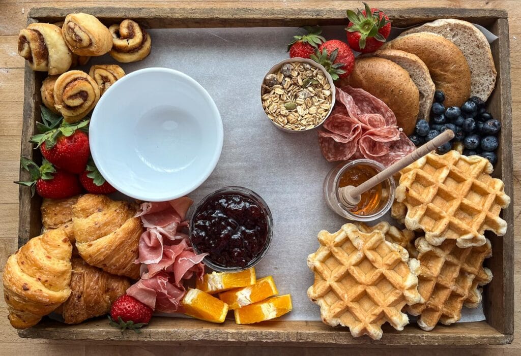 Ham and salami added to a brunch charcuterie board