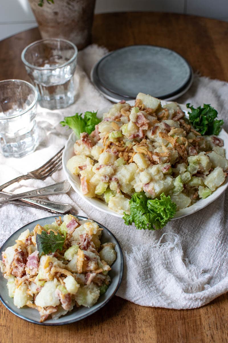 Potato Bacon Salad with Crispy Onions
