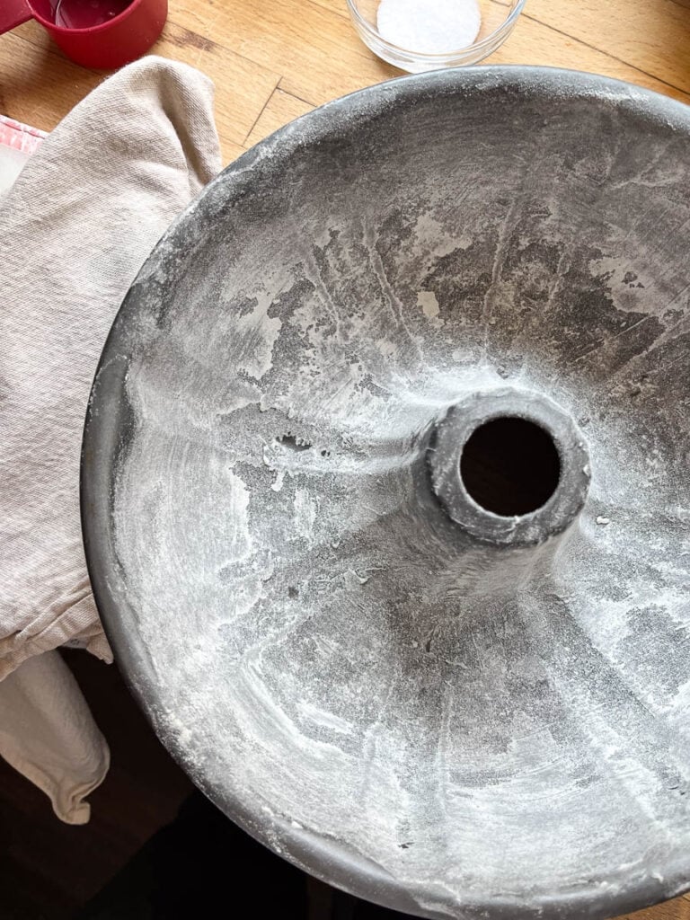Greased and floured bundt pan.